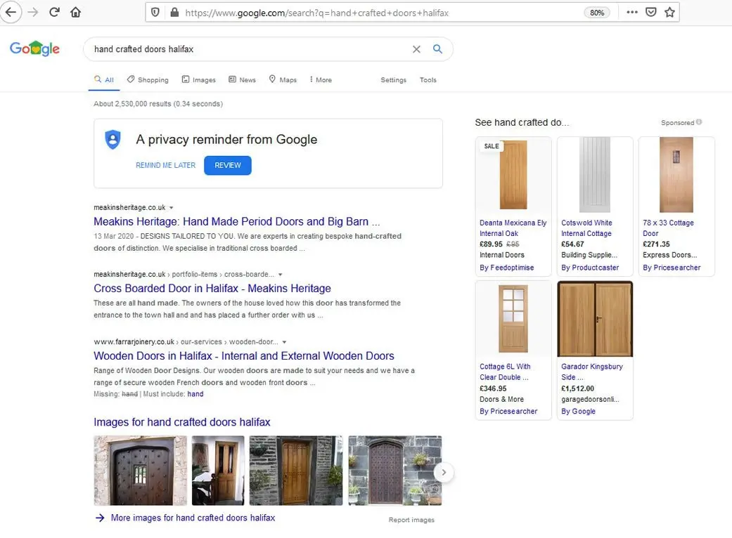 google search results screen shot